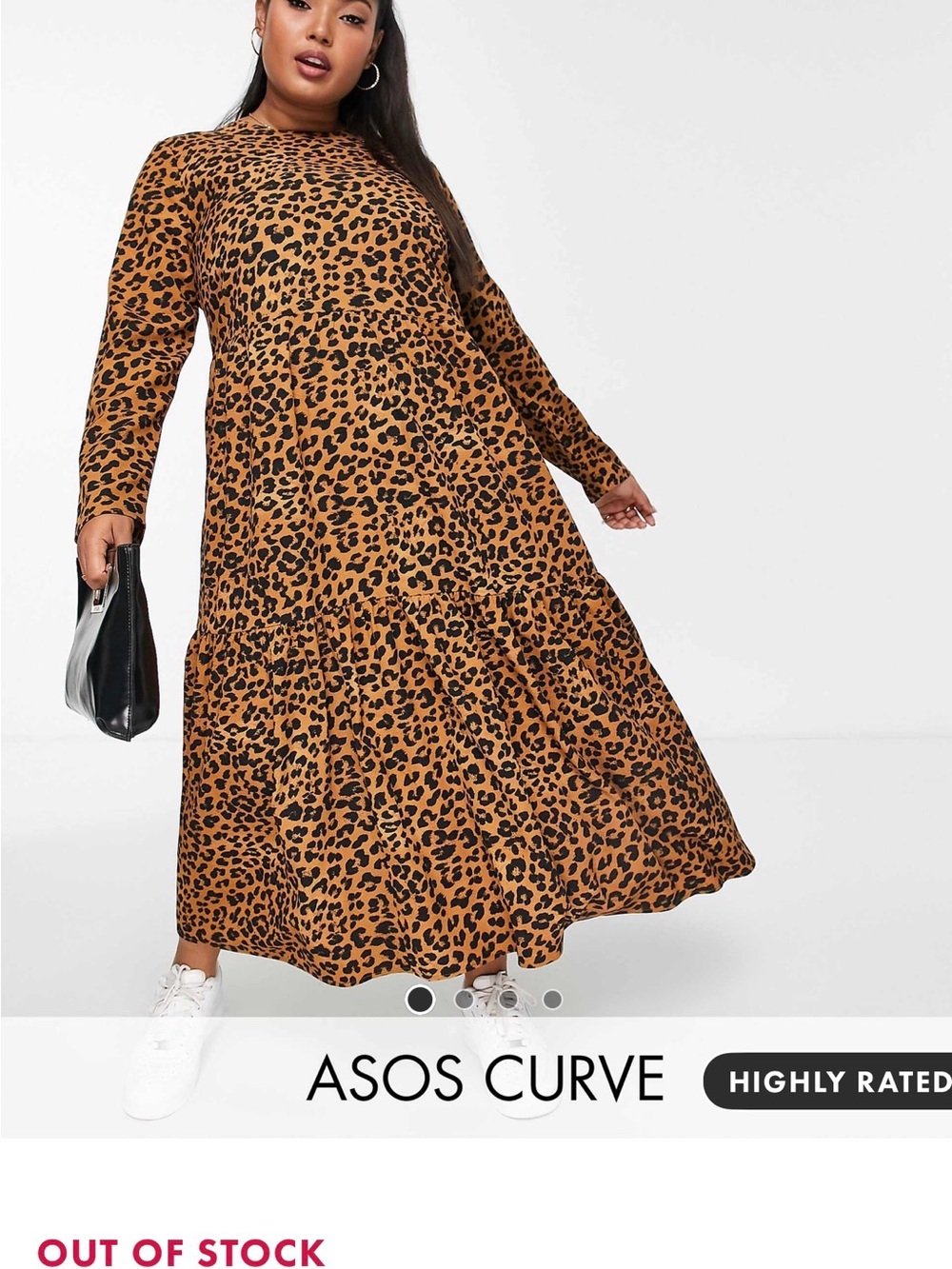 ASOS Curve Leopard Print Long Sleeve Maxi Dress in Tan and Black